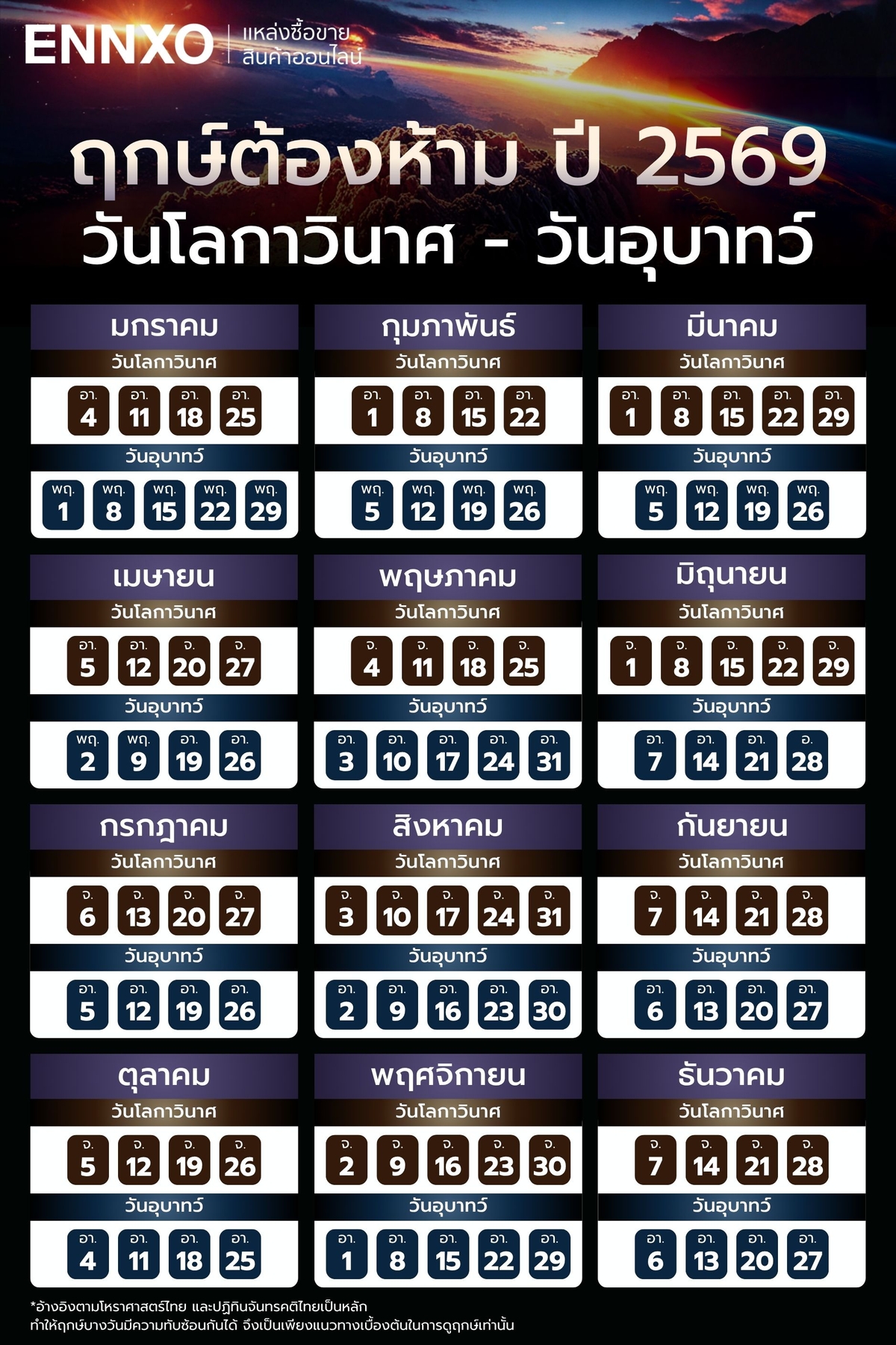 วันโลกาวินาศ วันอุบาทว์ ปี 2569 คือวันไหน ห้ามทำอะไรบ้าง | ENNXO