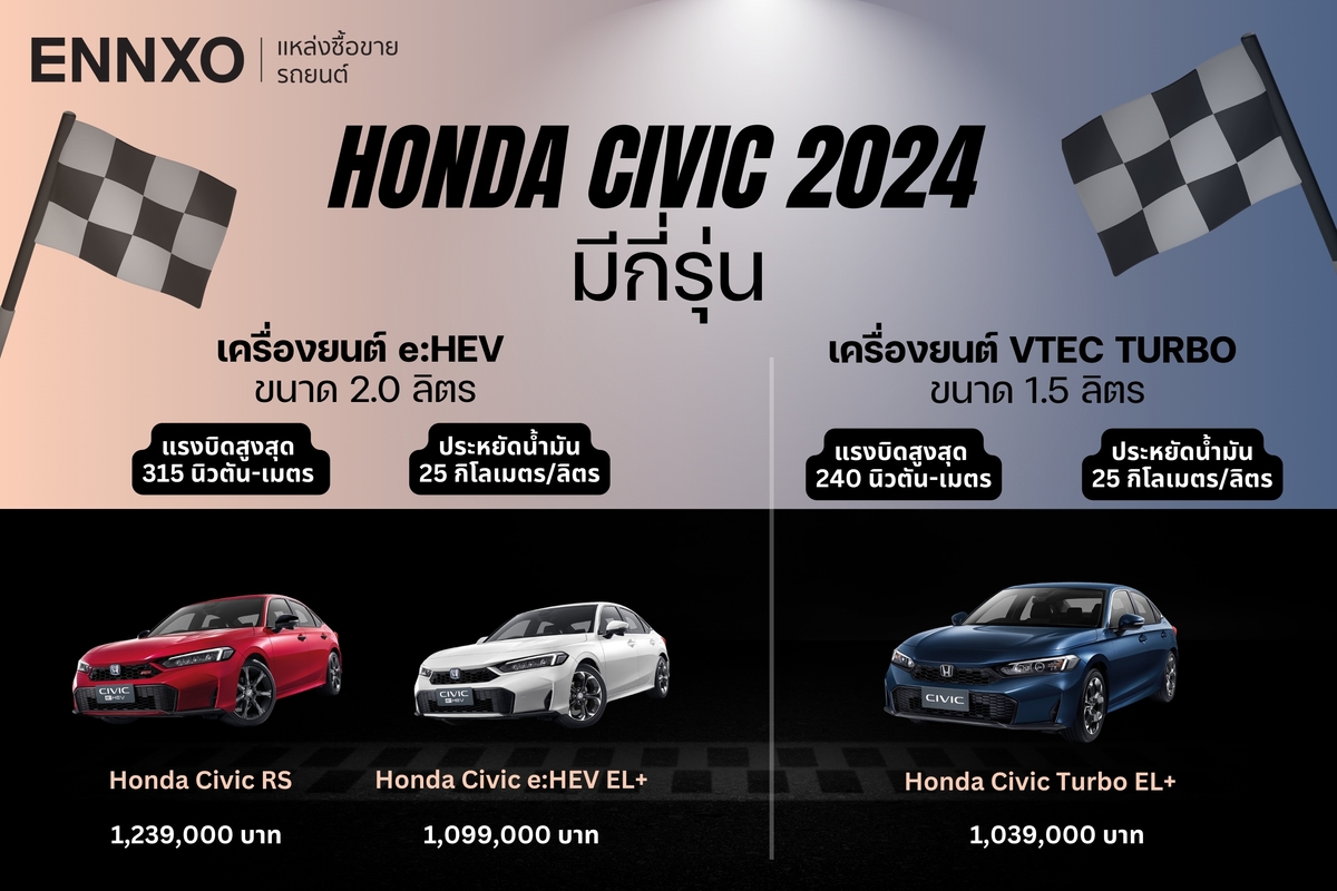 ตารางผ่อน-ดาวน์รถฮอนด้า ซีวิค 2024 เช็คราคา Honda Civic ล่าสุด | ENNXO