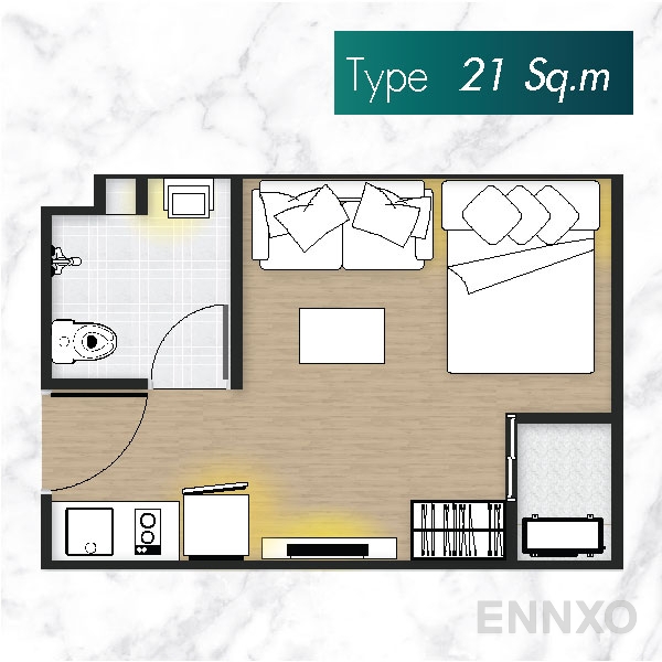 รูปแปลนห้อง Type A ของโครงการ โมเดิร์น คอนโด เดอะ ฟอเรสท์ พระราม 2 - เอกชัย