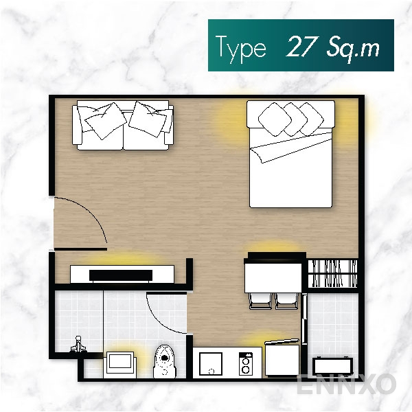 รูปแปลนห้อง Type B ของโครงการ โมเดิร์น คอนโด เดอะ ฟอเรสท์ พระราม 2 - เอกชัย