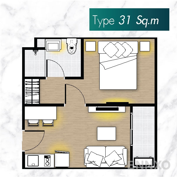 รูปแปลนห้อง Type C ของโครงการ โมเดิร์น คอนโด เดอะ ฟอเรสท์ พระราม 2 - เอกชัย