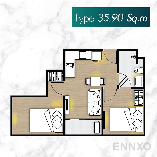 รูปแปลนห้อง Type D ของโครงการ โมเดิร์น คอนโด เดอะ ฟอเรสท์ พระราม 2 - เอกชัย