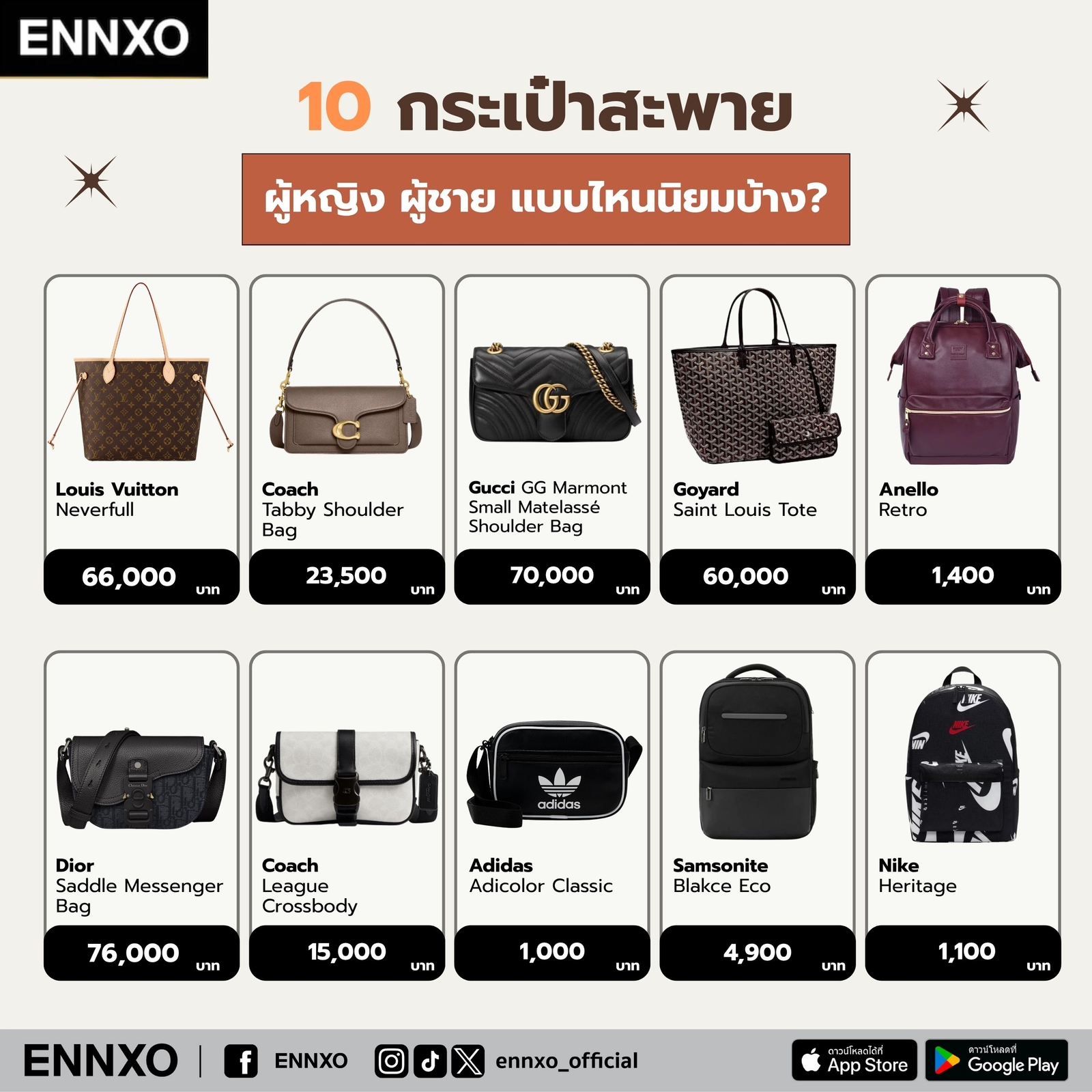 10 อันดับกระเป๋าสะพายยอดนิยม