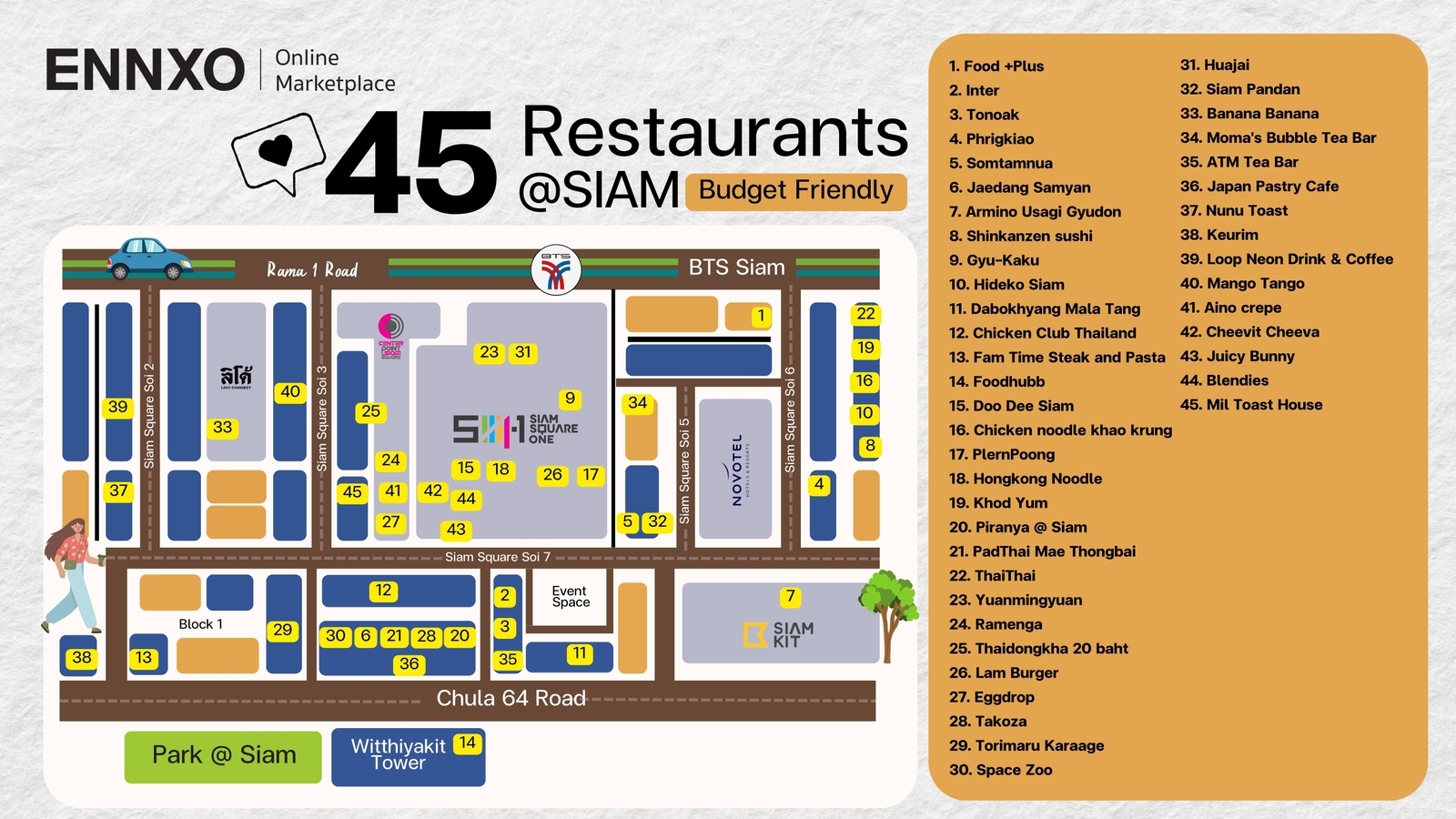 45 restaurants at siam map