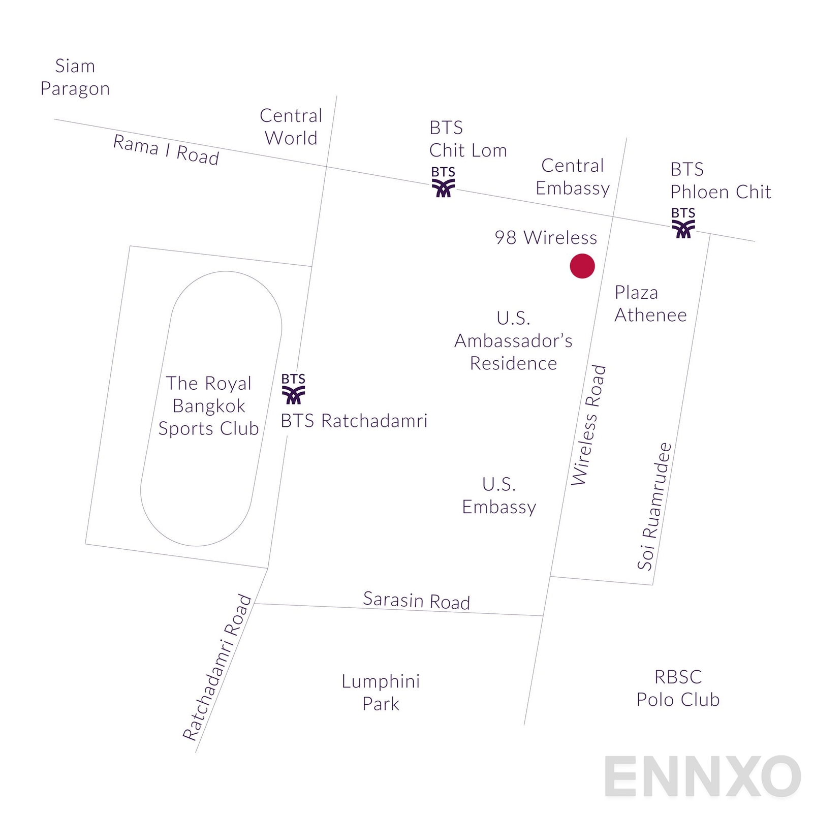 ภาพแผนที่แสดงที่ตั้งโครงการ 98 Wireless
(ไนน์ตี้เอท ไวร์เลส) และสถานที่โดยรอบ
