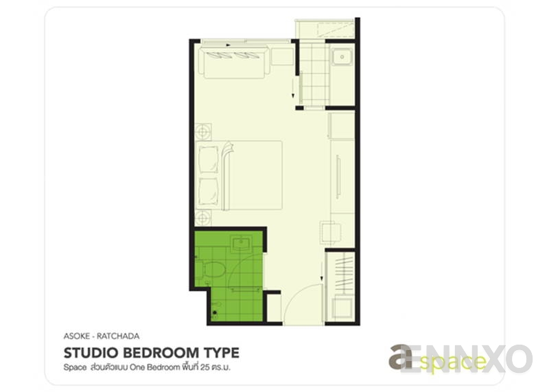 รูปแปลนห้อง Studio ของโครงการ เอ สเปซ อโศก-รัชดา
