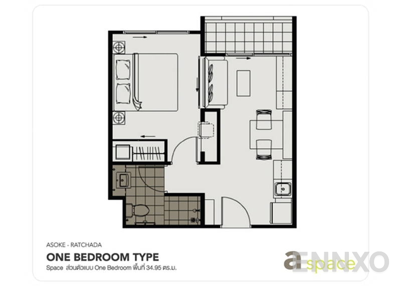 รูปแปลนห้อง 1 Bedroom ของโครงการ เอ สเปซ อโศก-รัชดา