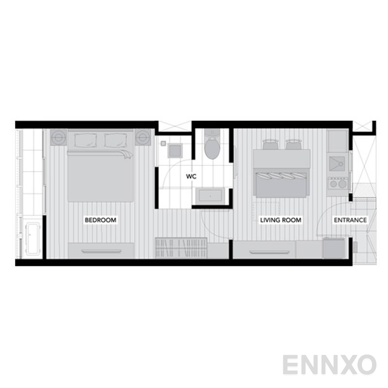 รูปแปลนห้อง 1 Bedroom ของโครงการ เอ สเปซ ไอดี อโศก-รัชดา
