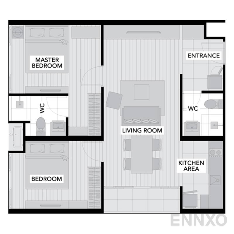 รูปแปลนห้อง 2 Bedroom ของโครงการ เอ สเปซ ไอดี อโศก-รัชดา