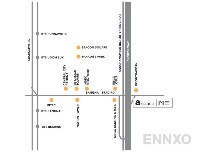 ภาพแผนที่แสดงที่ตั้งโครงการ เอ สเปซ มี บางนา และสถานที่โดยรอบ