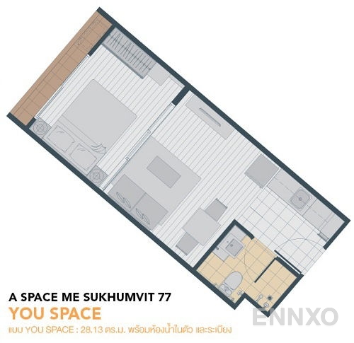 รูปแปลนห้อง 1 Bedroom ของโครงการ A Space Me Sukhumvit 77