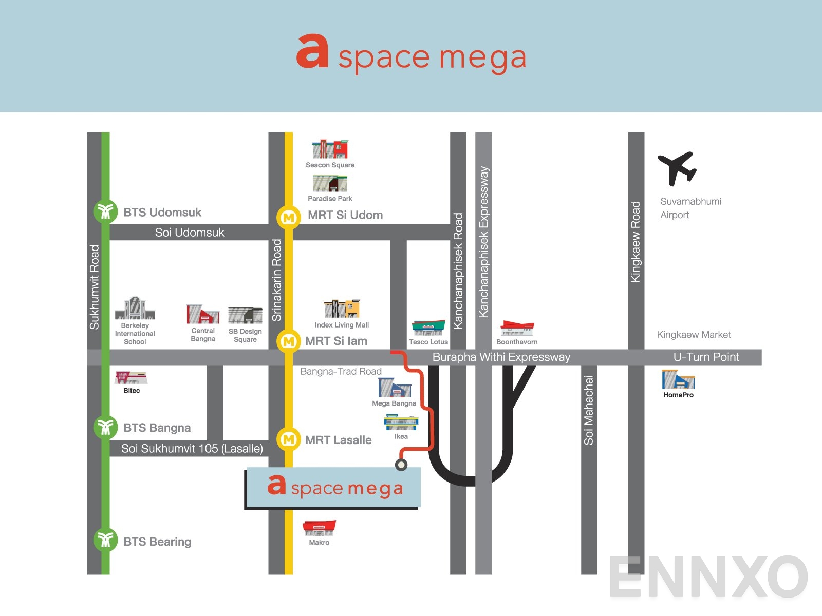 ภาพแผนที่แสดงที่ตั้งโครงการ A Space Mega 1
(เอ สเปซ เมกา 1) และสถานที่โดยรอบ