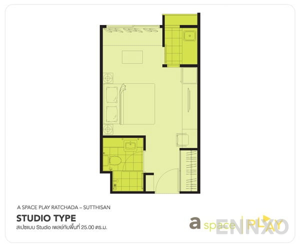 รูปแปลนห้อง Studio ของโครงการ เอ สเปซ เพลย์ รัชดา-สุทธิสาร