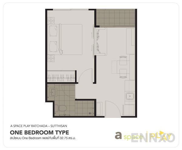 รูปแปลนห้อง 1 Bedroom  ของโครงการ เอ สเปซ เพลย์ รัชดา-สุทธิสาร