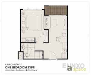 รูปแปลนห้อง 1 Bedroom ของโครงการ เอ สเปซ สุขุมวิท 77