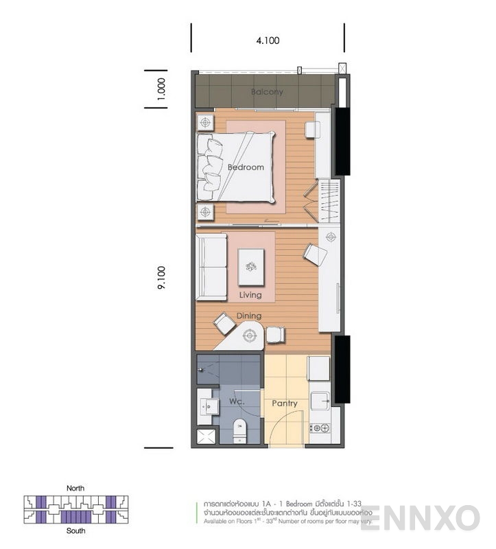 รูปแปลนห้อง Studio ของโครงการ แอ็บสแตร็กส์ พหลโยธิน พาร์ค