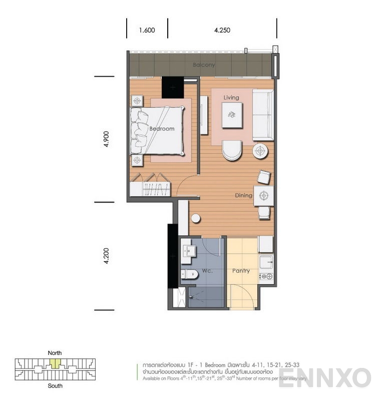 รูปแปลนห้อง 1 Bedroom ของโครงการ แอ็บสแตร็กส์ พหลโยธิน พาร์ค