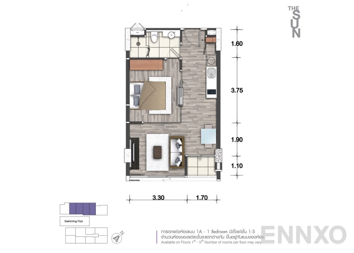 รูปแปลนห้อง 1 Bedroom ของโครงการ แอ็บสแตร็กส์ สุขุมวิท 66/1