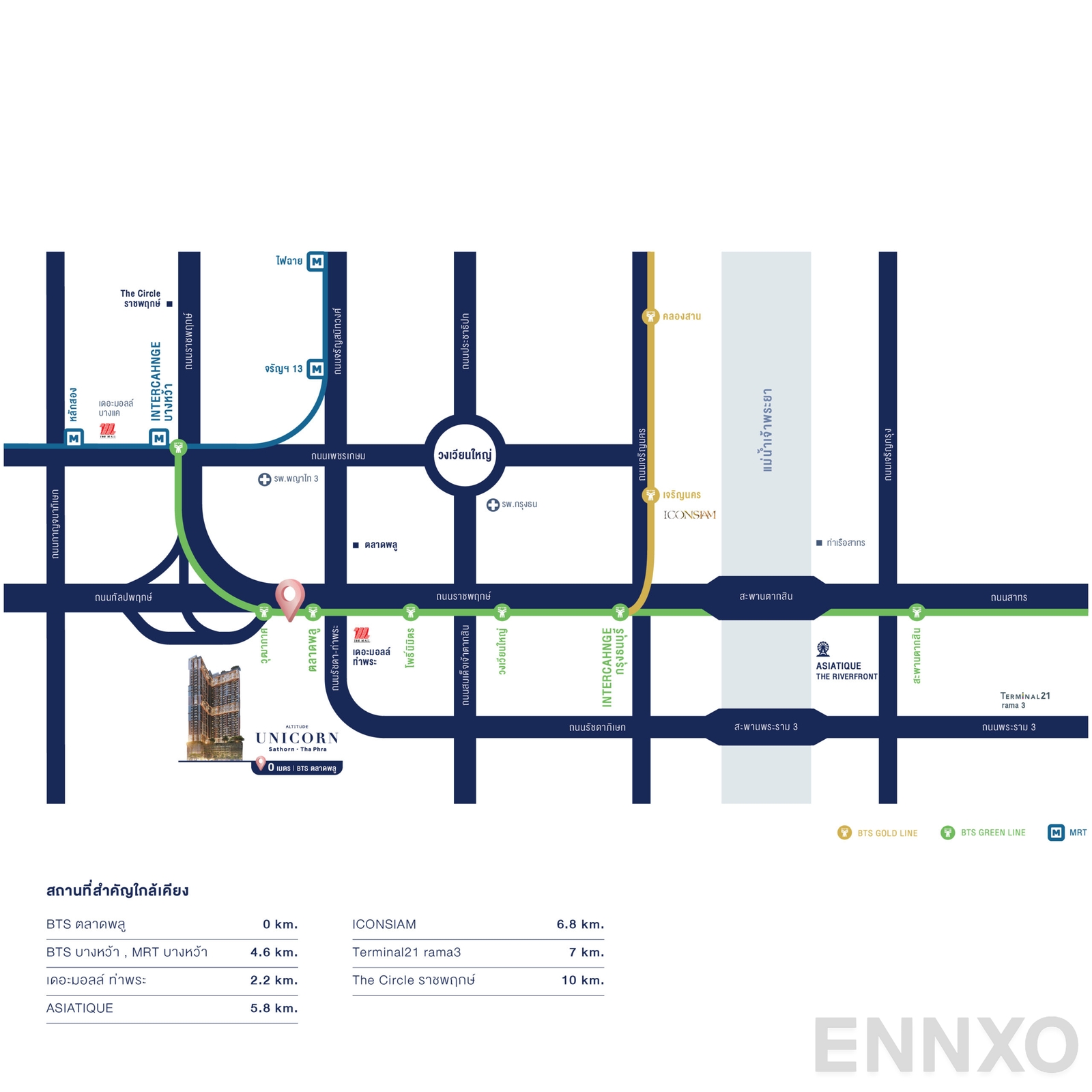 ภาพแผนที่แสดงที่ตั้งโครงการ Altitude Unicorn Sathorn - Tha Phra
(อัลติจูด ยูนิคอร์น สาทร-ท่าพระ) และสถานที่โดยรอบ