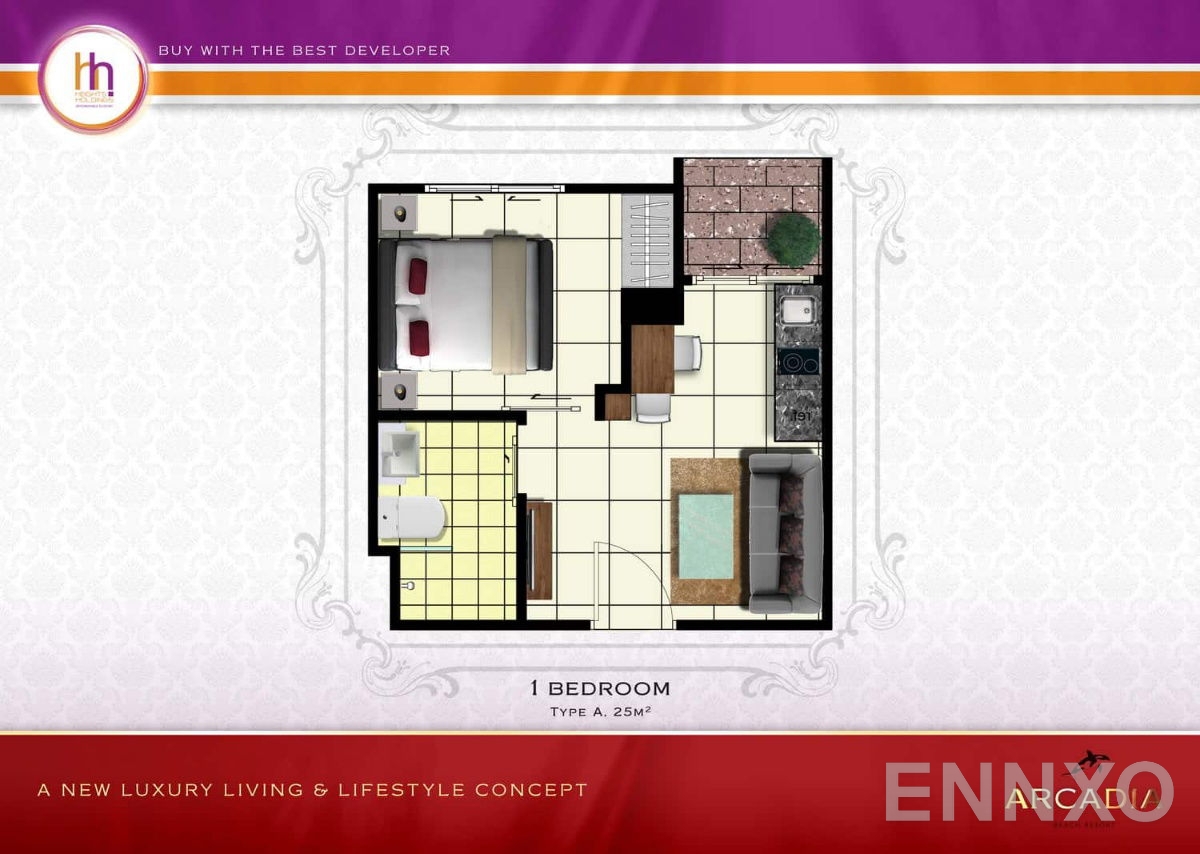 รูปแปลนห้อง Type A โครงการ อาคาเดีย บีช รีสอร์ท