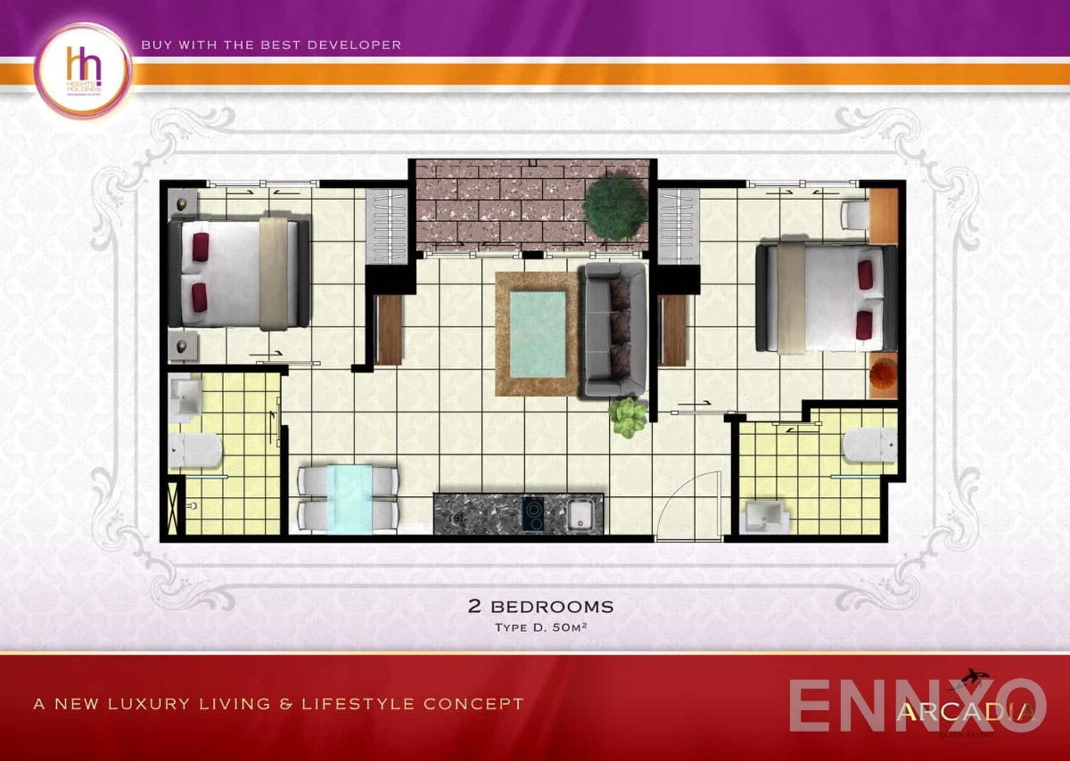 รูปแปลนห้อง Type D ของโครงการ อาคาเดีย บีช รีสอร์ท
