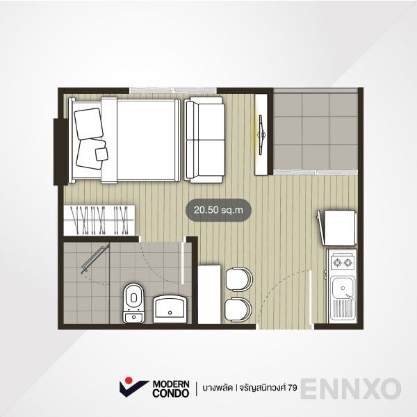 รูปแปลนห้อง Studio ของโครงการ อาร์เทม บางพลัด-จรัญ 79