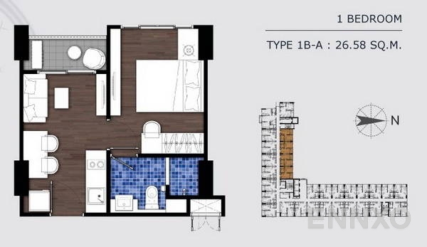 รูปแปลนห้อง 1 Bedroom ของโครงการ Artemis Sukhumvit 77