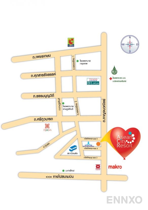 ภาพแผนที่แสดงที่ตั้งโครงการ Asean city resort 
(อาเซียน ซิตี้ รีสอร์ท) และสถานที่โดยรอบ