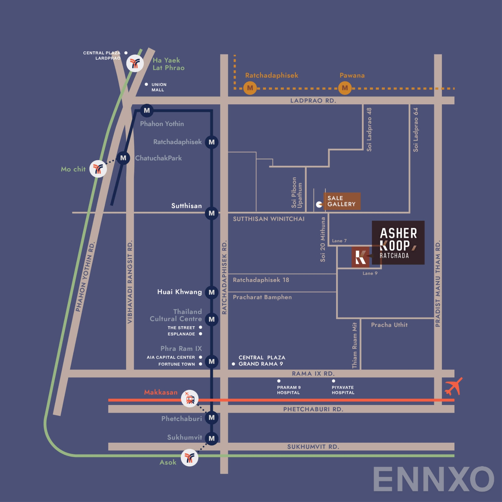 ภาพแผนที่แสดงที่ตั้งโครงการ Asher Koop Ratchada 
(แอชเชอร์ คูฟ รัชดา) และสถานที่โดยรอบ