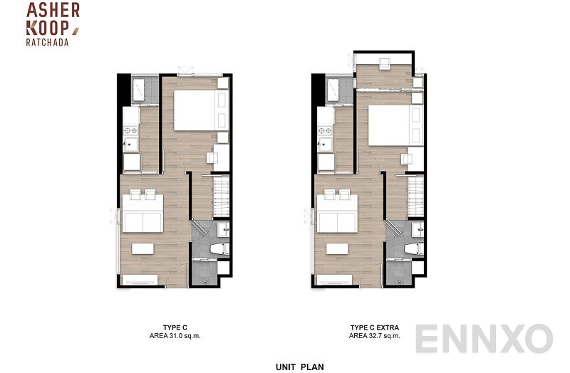 รูปแปลนห้อง 1 Bedroom Exclusive ของโครงการ แอชเชอร์ คูฟ รัชดา