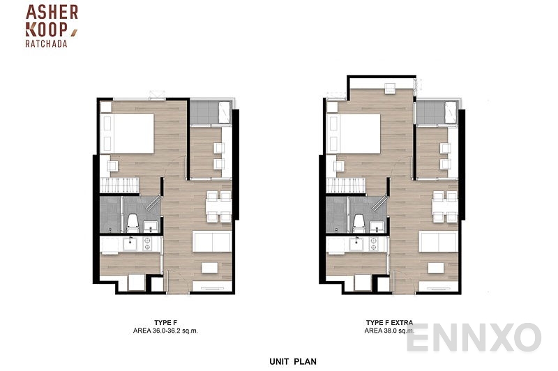 รูปแปลนห้อง 1 Bedroom Plus ของโครงการ แอชเชอร์ คูฟ รัชดา