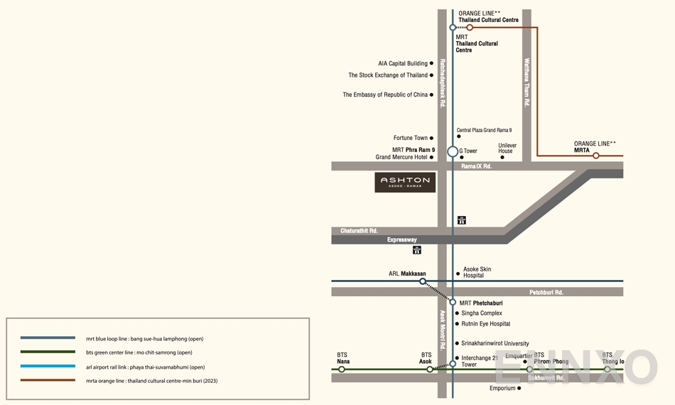 ภาพแผนที่แสดงที่ตั้งโครงการ Ashton Asoke - Rama 9
(แอชตัน อโศก - พระราม 9) และสถานที่โดยรอบ