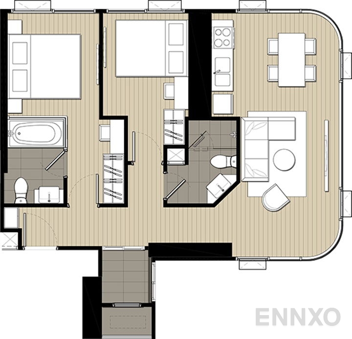 รูปแปลนห้อง 2 Bedroom ของโครงการ แอชตัน จุฬา สีลม