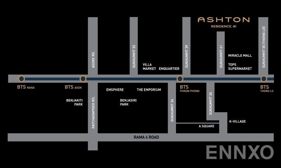 ภาพแผนที่แสดงที่ตั้งโครงการ Ashton Residence 41
(แอชตัน เรสซิเดนซ์ 41) และสถานที่โดยรอบ