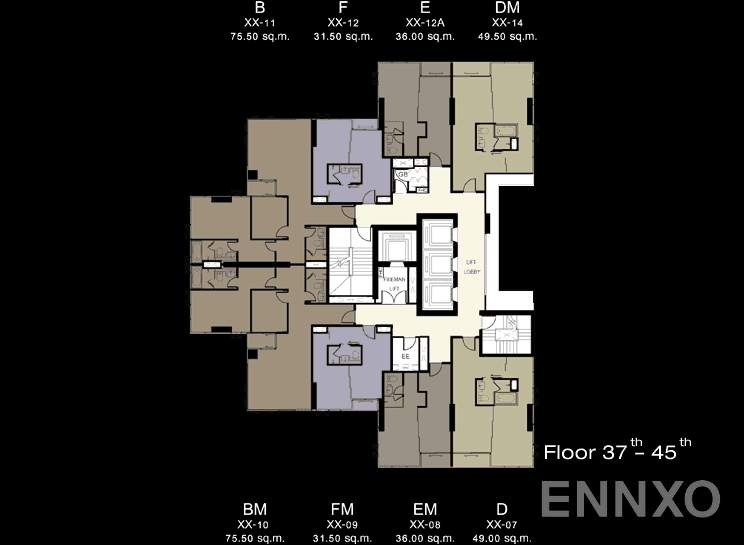แปลนชั้น 37th, 39th ,41st ,43rd ,45th Floor ของโครงการ แอชตัน สีลม