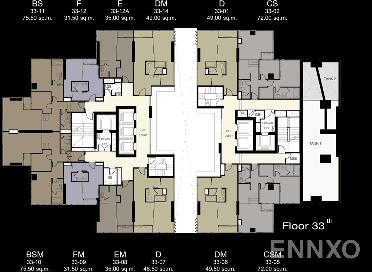 แปลนชั้น 33rd Floor ของโครงการ แอชตัน สีลม