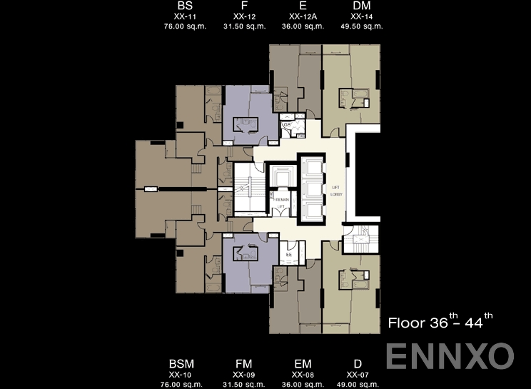 แปลนชั้น 36th,38th, 40th, 42nd, 44th Floor ของโครงการ แอชตัน สีลม