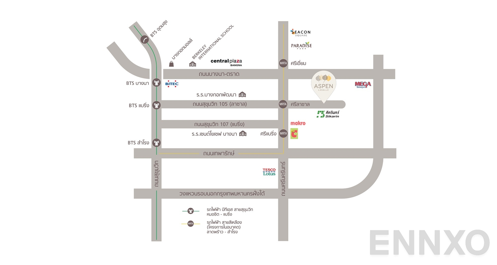 ภาพแผนที่แสดงที่ตั้งโครงการ เอสเพน คอนโด ลาซาล และสถานที่โดยรอบ