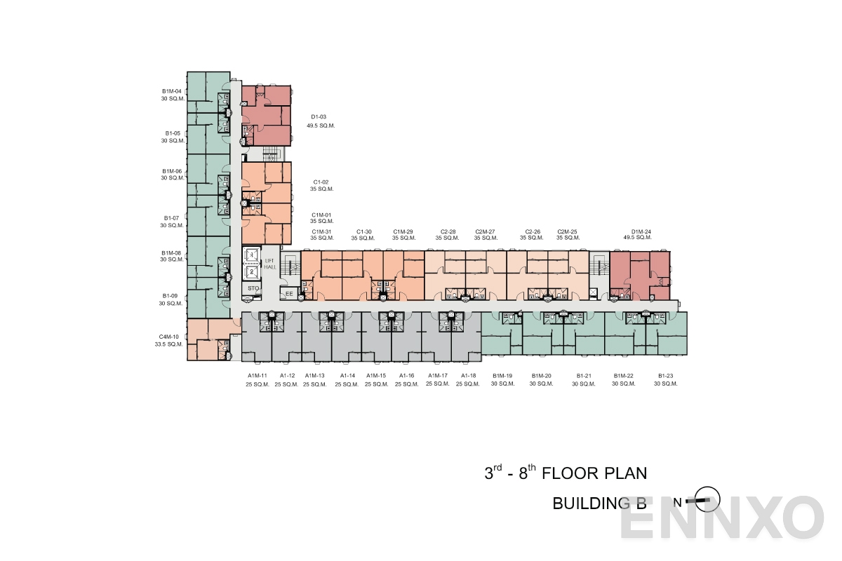 แปลนชั้น 3rd-8th-floorplan ของโครงการ แอสปาย อโศก - รัชดา