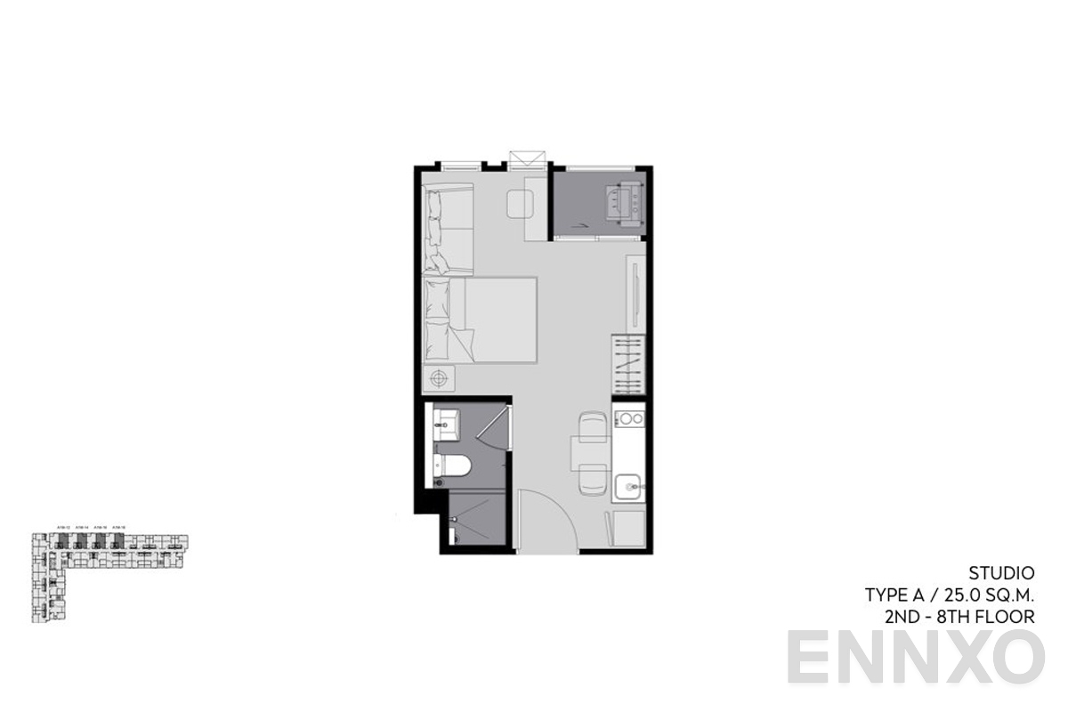 รูปแปลนห้อง Type A 25 SQ.M. ของโครงการ แอสปาย อโศก - รัชดา