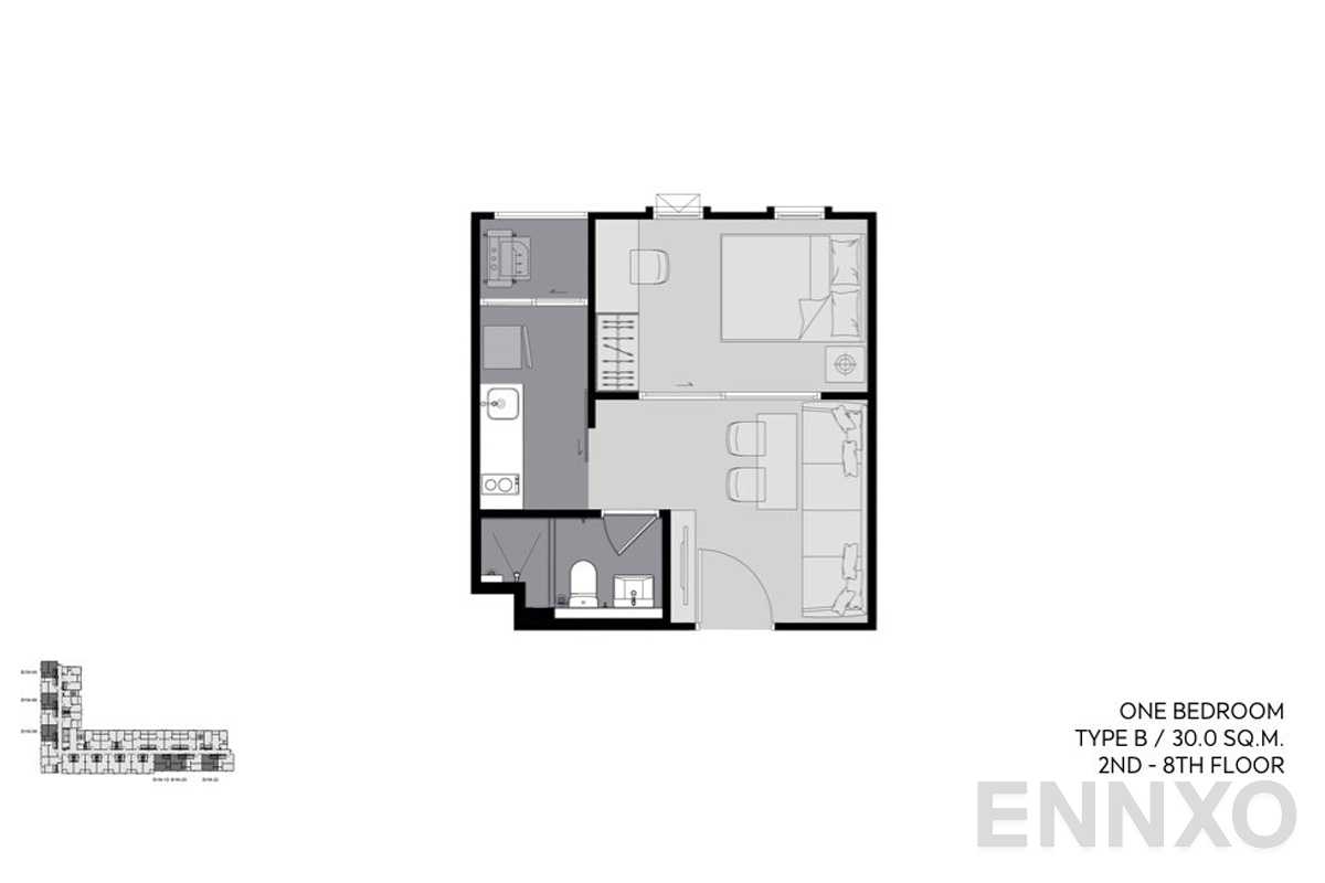รูปแปลนห้อง Type B 30 SQ.M._1 ของโครงการ แอสปาย อโศก - รัชดา