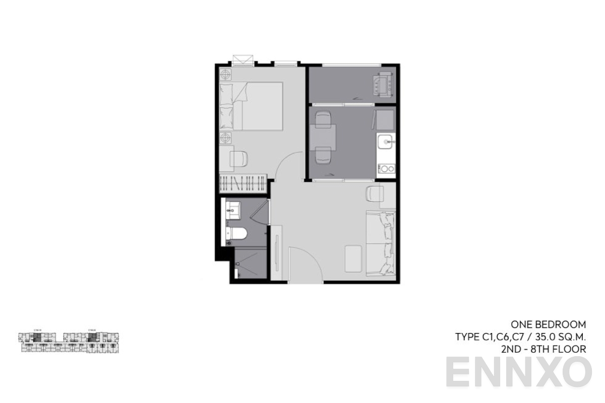 รูปแปลนห้อง Type C 35 SQ.M._4 ของโครงการ แอสปาย อโศก - รัชดา
