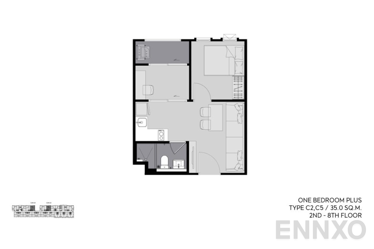 รูปแปลนห้อง Type C 35 SQ.M. ของโครงการ แอสปาย อโศก - รัชดา