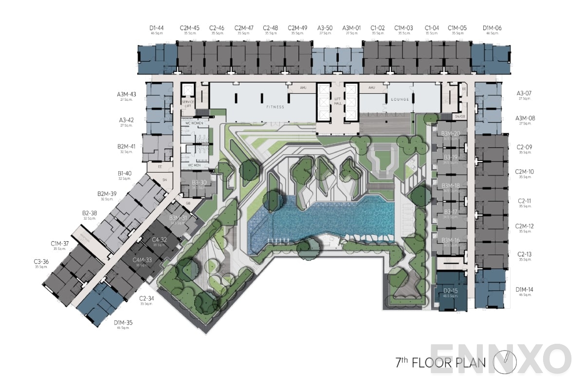แปลนชั้น 7th-Floor-plan ของโครงการ Aspire Erawan Prime
