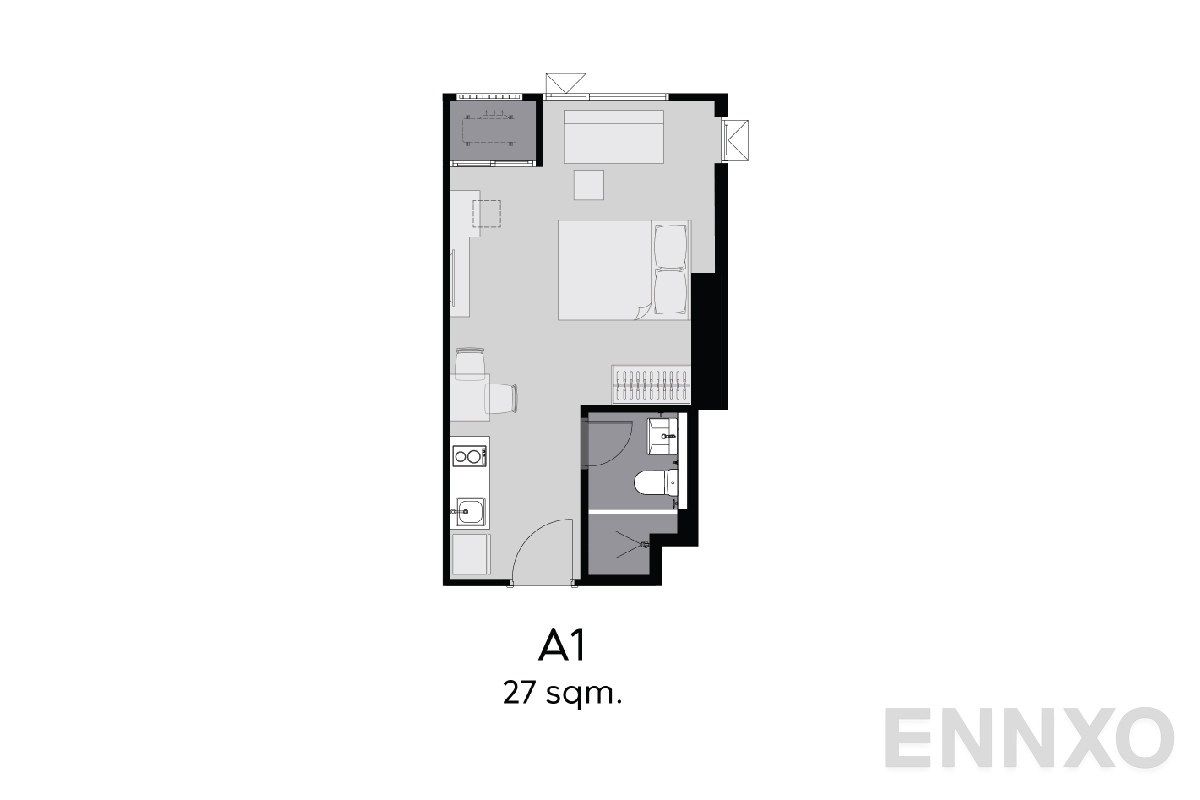 รูปแปลนห้อง A1 27 sq.m. ของโครงการ Aspire Erawan Prime