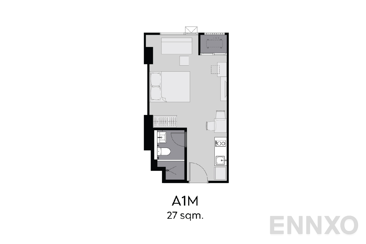 รูปแปลนห้อง A1M 27 sq.m. ของโครงการ Aspire Erawan Prime