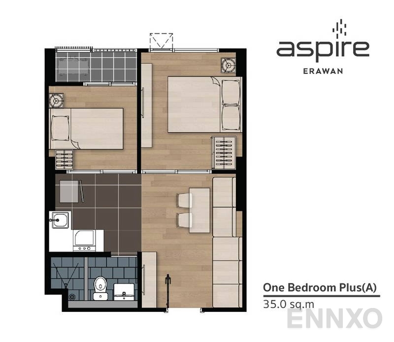 รูปแปลนห้อง 1 Bedroom Plus A ของโครงการ Aspire Erawan