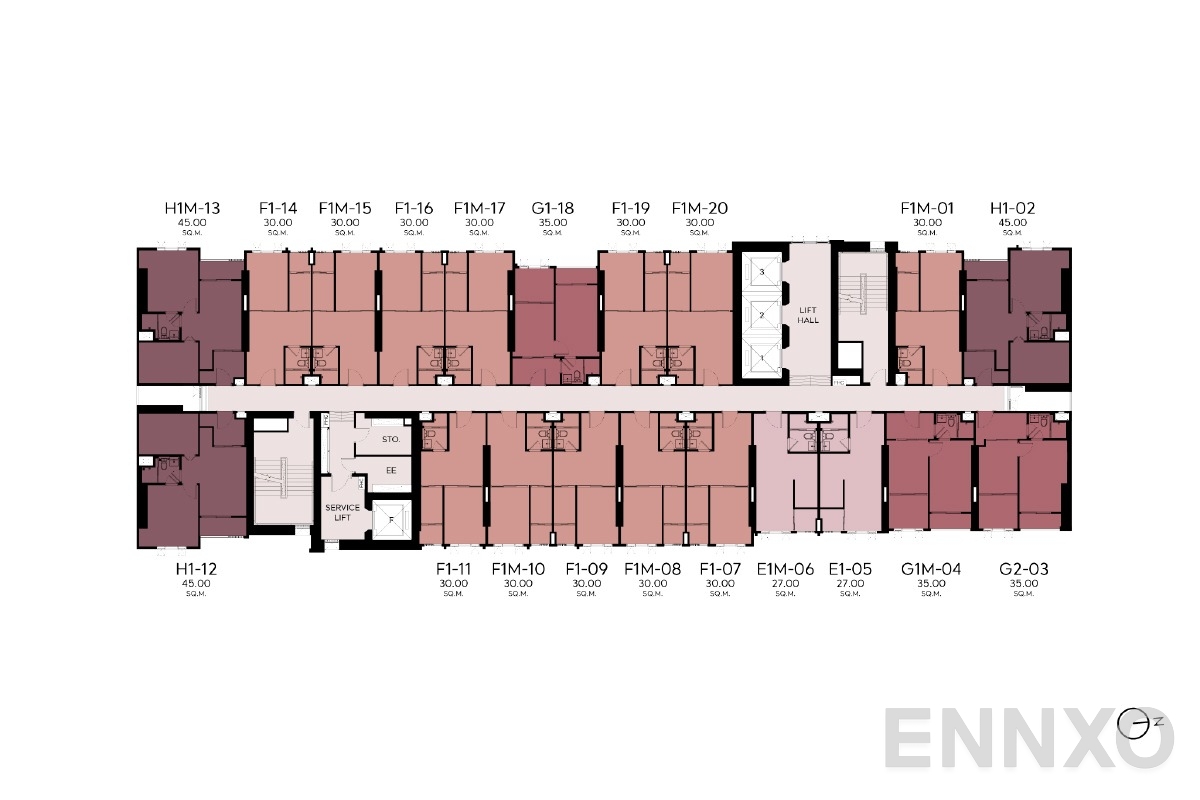 แปลนชั้น 29th-34th floor ของโครงการ ASPIRE Huai Khwang