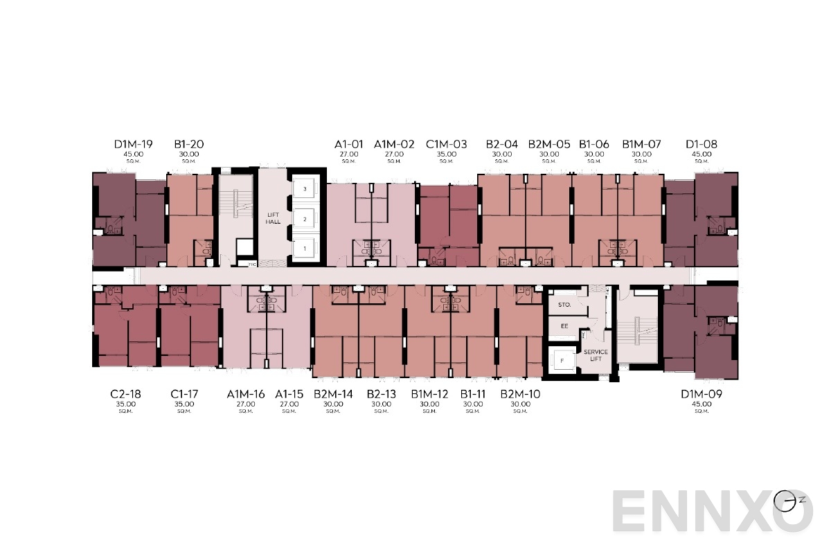 แปลนชั้น 2nd-14th floor ของโครงการ ASPIRE Huai Khwang