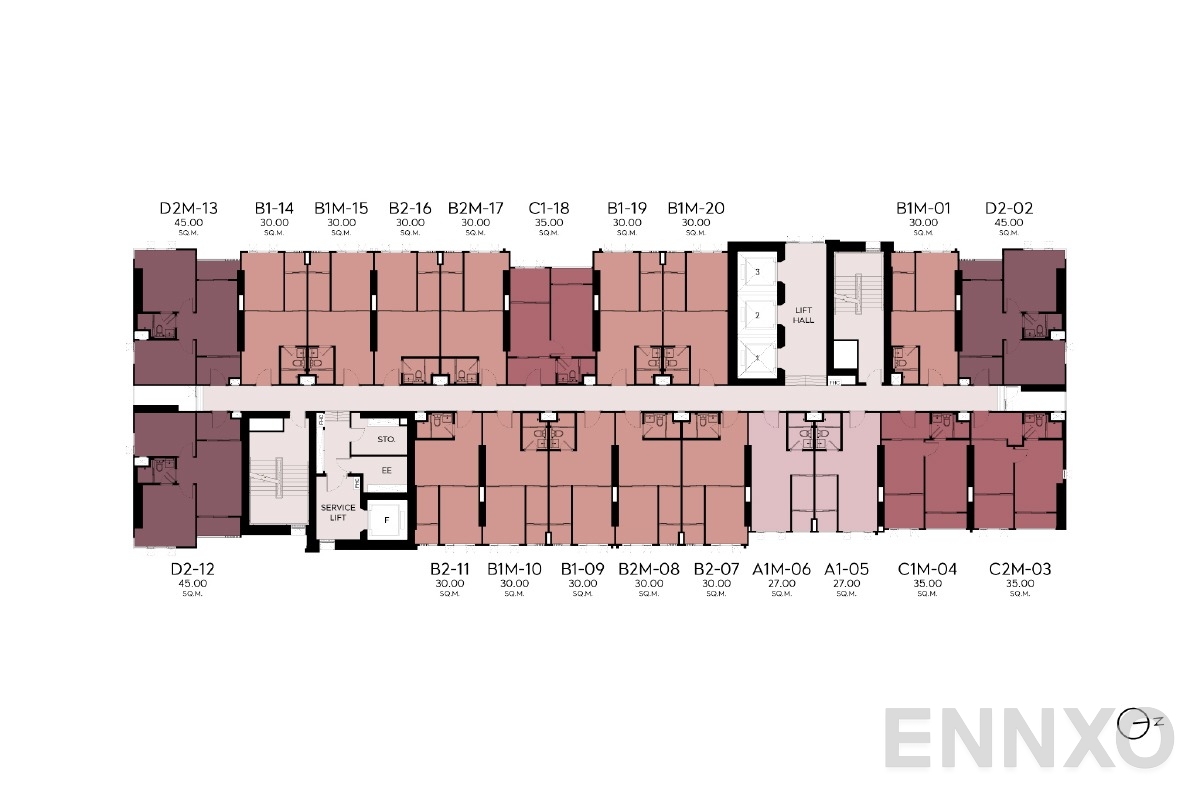 แปลนชั้น 2nd-14th floor ของโครงการ ASPIRE Huai Khwang